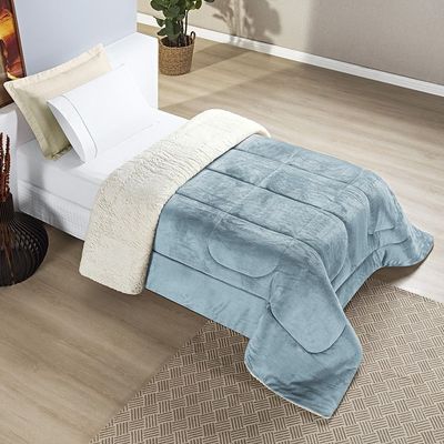 Coberdrom Sherpa e Flannel Everest Solteiro Manta Alta 150g 01 Peça - Quartzo Azul