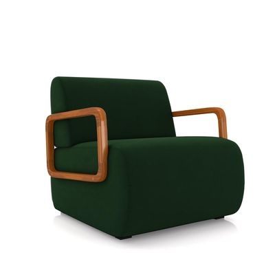Kit 2 Poltronas Decorativa Sala de Estar Odessa Braços em Madeira Veludo Verde G33 - Gran Belo