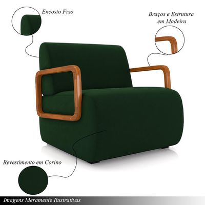 Kit 2 Poltronas Decorativa Sala de Estar Odessa Braços em Madeira Veludo Verde G33 - Gran Belo