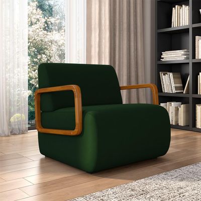 Kit 2 Poltronas Decorativa Sala de Estar Odessa Braços em Madeira Veludo Verde G33 - Gran Belo