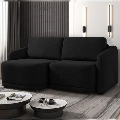 Sofá Cama Modulado Retrátil e Reclinável Decorativo Varsóvia 236cm Veludo Preto G33 - Gran Belo