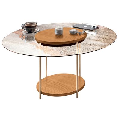 Mesa de Centro Para Sala Redonda Tampo Vidro Pés Aço Allure B01 Cinamomo - Lyam Decor
