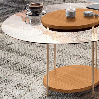 Mesa de Centro Para Sala Redonda Tampo Vidro Pés Aço Allure B01 Cinamomo - Lyam Decor