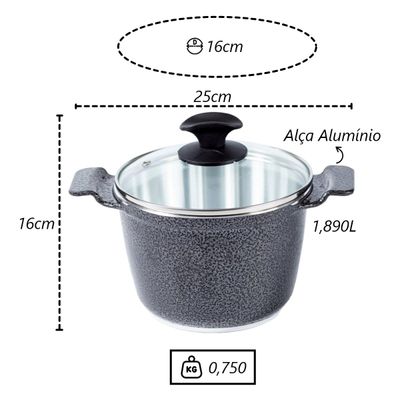 Caldeirão Preto Craqueado Alça Alumínio Diamantado TV 16cm