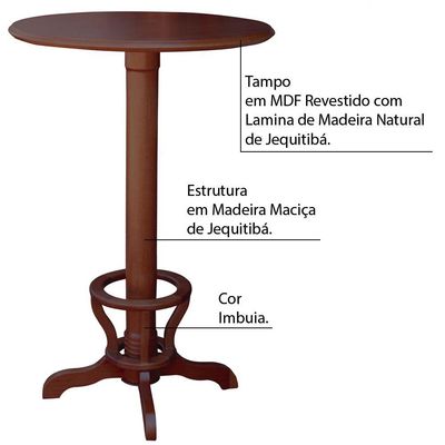 Mesa Bar Redonda com Suporte para pés Madeira Maciça Adan Imbuia - Gran Belo