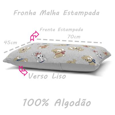 Fronha Avulsa KazzaVip Malha 100% Algodão Basic Dogs Estampada Cinza