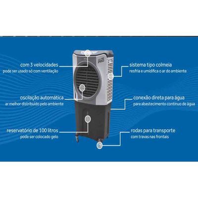 Climatizador 100l Climatiza Resfria Ventila  60m² 127v 100 Litros