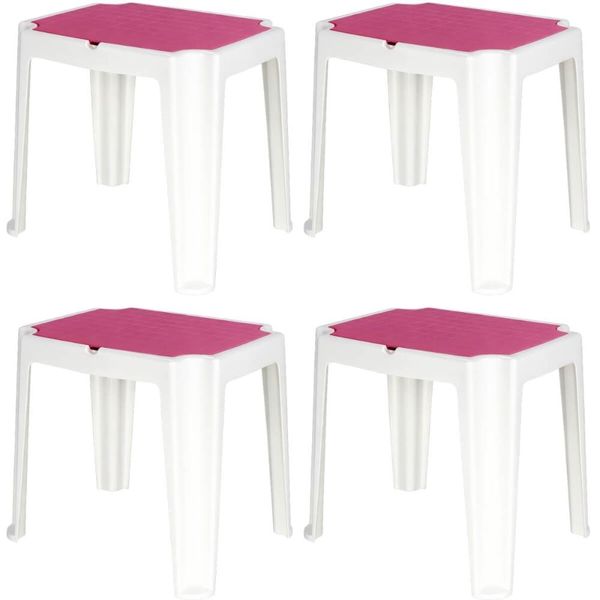 Kit 4 Mesinhas Plásticas Tramontina para Atividades Infantis Rosa com Compartimento para Organizar