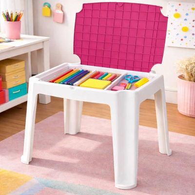 Kit 4 Mesinhas Plásticas Tramontina para Atividades Infantis Rosa com Compartimento para Organizar