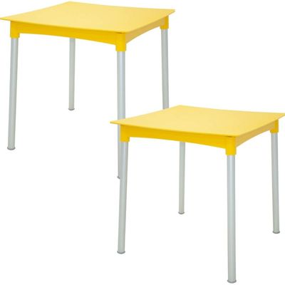 Kit 2 Mesas Plásticas Quadradas Tramontina Diana Amarelo Pés de Alumínio Área Gourmet Lazer