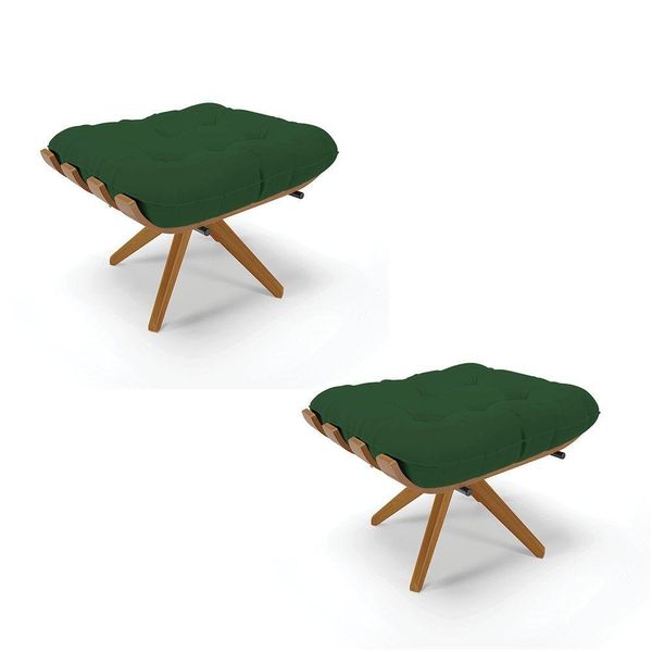 Kit 02 Puffs Giratório Veludo Verde Base Madeira - D'rossi