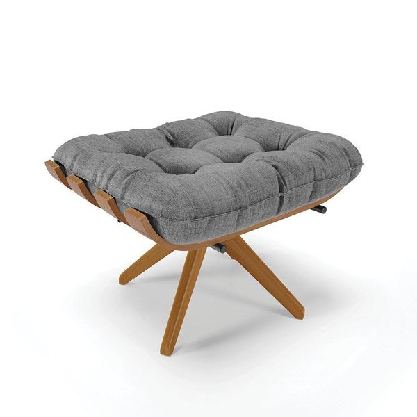 Puff Giratório Costela Linho Grafite A26 Base Madeira Ma25 - D'rossi