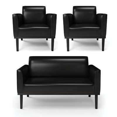 Sofá Namoradeira com 2 Poltronas Base de Madeira Fixa Preto Marisa Corano Preto