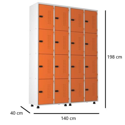 Armário Roupeiro Aço 16 Portas Academia Guarda Volume Trinco Laranja