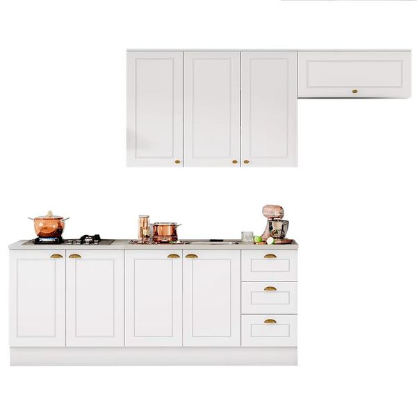 Cozinha Modulada Completa 280cm 5 Peças 8 Portas 100%MDF Americana Branco HP - Henn