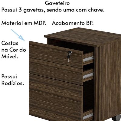 Gaveteiro com Chave para Escritório Home Office ME4148 MDP Nogal - Gran Belo