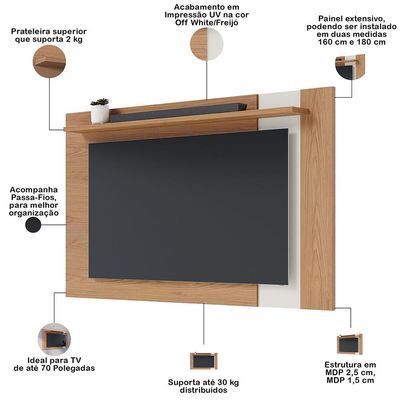 Painel Para TV 70 Pol Extensível 180cm Lara C04 Freijó Off White Matte - Lyam Decor
