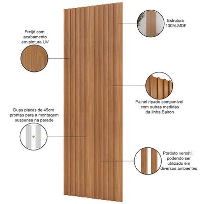 Painel Ripado de Madeira Para Sala Quarto 89x183cm Bairon D03 Freijó - Lyam Decor