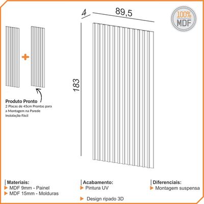 Painel Ripado de Madeira Para Sala Quarto 89x183cm Bairon D03 Freijó - Lyam Decor