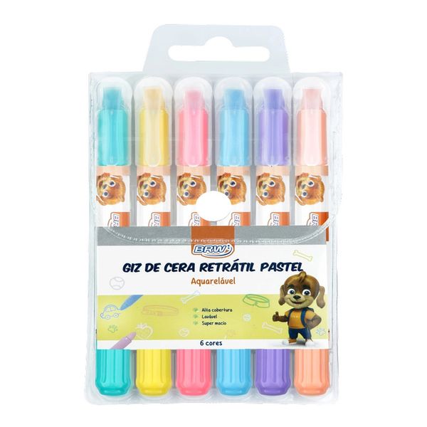 Giz de Cera Brw Retrátil Candy Colors com 6 Unidades