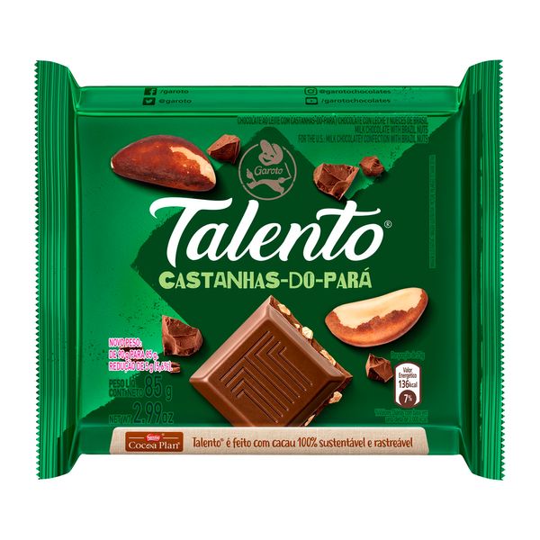 Chocolate Talento Leite Castanha do Pará 85g Chocolate Talento Leite Castanha do Pará 85g
