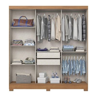 Guarda Roupa 3 Portas Deslizantes 2 Gavetas E Pés Em Abs Nature Com Off White