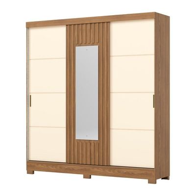 Guarda Roupa 3 Portas Deslizantes 2 Gavetas E Pés Em Abs Nature Com Off White