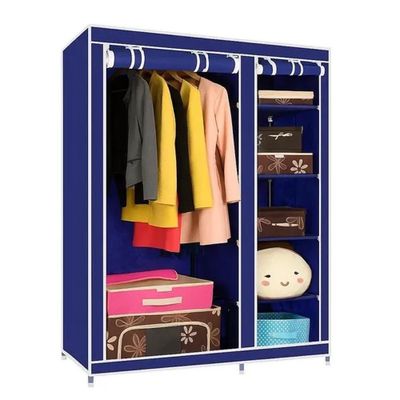 Guarda Roupa Modular Portátil Para Quarto Com Arara, Prateleiras E Porta Com Zíper Azul Luxo
