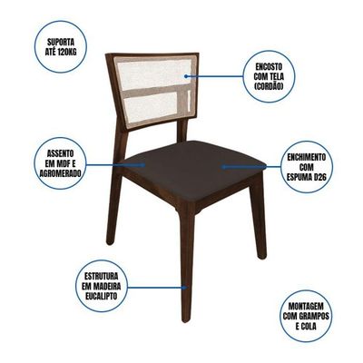 Kit 4 Cadeiras De Jantar Tela Premium Madeira Maciça Manuela Marrom Veludo Mel