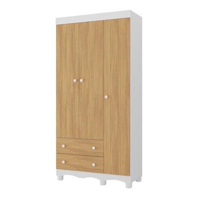 Guarda-roupa Infantil 92cm 3 Portas E 2 Gavetas Dengo Multimóveis Mp4437 Branco/madeirado Branco/madeirado