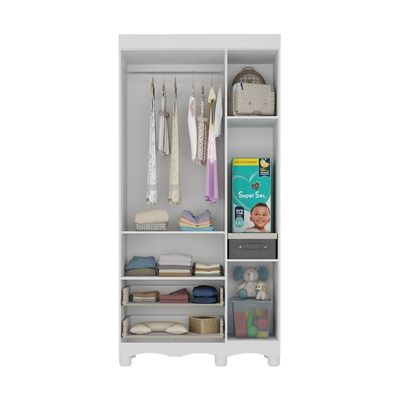 Guarda-roupa Infantil 92cm 3 Portas E 2 Gavetas Dengo Multimóveis Mp4437 Branco/madeirado Branco/madeirado