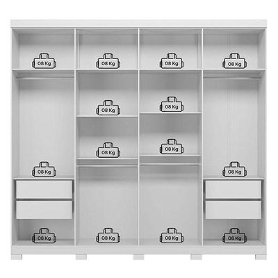 Guarda Roupa Casal 8 Portas 4 Gavetas Master New Com Espelho E Pés Branco Brilho - Santos Andirá