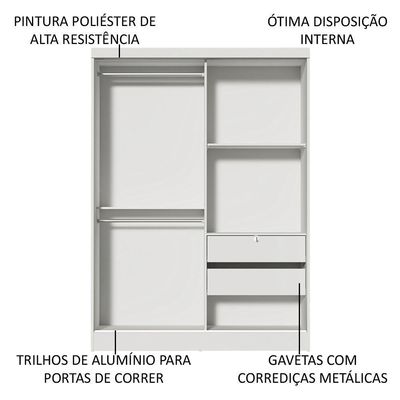 Quarto Guarda-Roupa Luke Cabeceira 2 Criados Branco Madesa