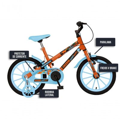 Bicicleta Dinos Spinossauro Aventuras, Aro 16, Quadro 12, Com Freios V-brake, Com Rodas De Apoio E Capa Corrente