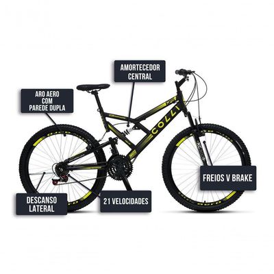 Bicicleta Gps 148 Dupla Suspensão E Freios V-brake, Aro 26 Aero, 36 Raias, 21 Marchas Colli