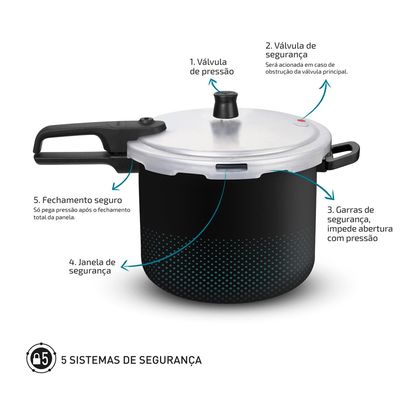 Panela de Pressão Rochedo Smart Antiaderente Fechamento Externo 7,6L