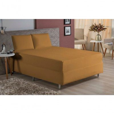 Jogo De Cama Queen Nobre 3 Peças Luva De Box 55cm De Altura Malha 100% Algodão - Cobre