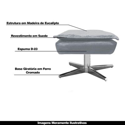 Puff Decorativo Base Giratória Cromada Charger Suede Cinza - Gran Belo