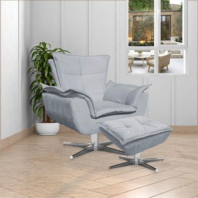 Puff Decorativo Base Giratória Cromada Charger Suede Cinza - Gran Belo