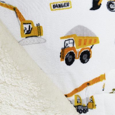 Coberdrom Cobertor Lutti Solteiro Quarto Cama Infantiil Sherpa Manta Toque Lã de Carneiro Trator Caminhão Branco