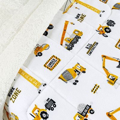 Coberdrom Cobertor Lutti Solteiro Quarto Cama Infantiil Sherpa Manta Toque Lã de Carneiro Trator Caminhão Branco