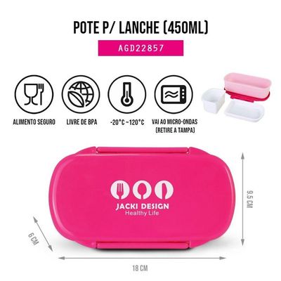 Lancheira Térmica E Pote P/ Lanche 450 Com Garrafa 550ml E Porta Acessórios Multiuso Pink