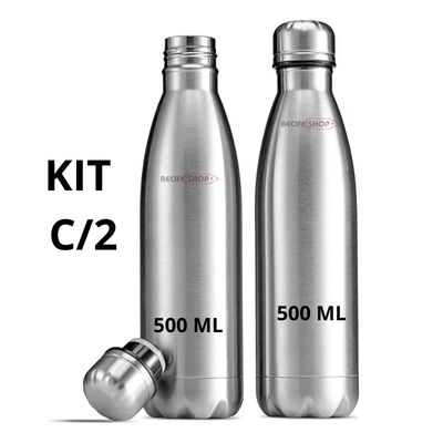 Kit 2 Garrafas de Inox 500ml - Para Academia, Esportes e Dia a Dia