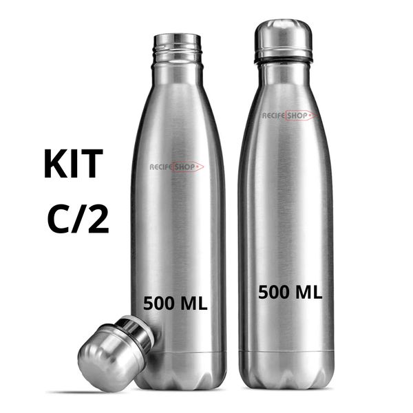 Kit 2 Garrafas de Inox 500ml - Para Academia, Esportes e Dia a Dia