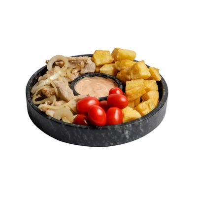 Prato com Molheira Servir Porção Carnes Pedra Sabão G 28cm