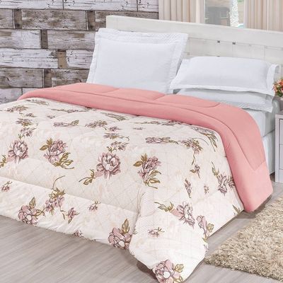 Edredom 2,40 x 2,20m + Jogo de Cama Malha Quality Queen 04 Peças 100% Algodão - Rosê