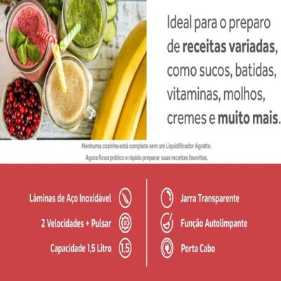 Liquidificador Agratto Forza 850w Jarra 1,5l Preto 127v LQLF01