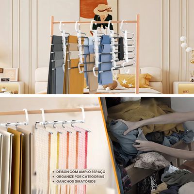 Cabide Dobravel Multiuso 5 Em 1 Organizador Calças Kit 4 Unidades