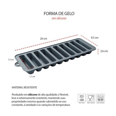 Forma de Gelo Silicone Palito Cinza Freezer Bebidas Drinks