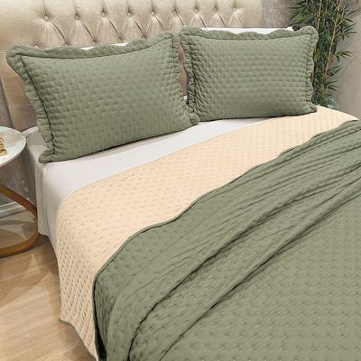 Kit Cobre Leito Colcha Colour Casal 3 Peças Percal 300 Fios Dupla Face - Verde Pistache - 100% Poliéster